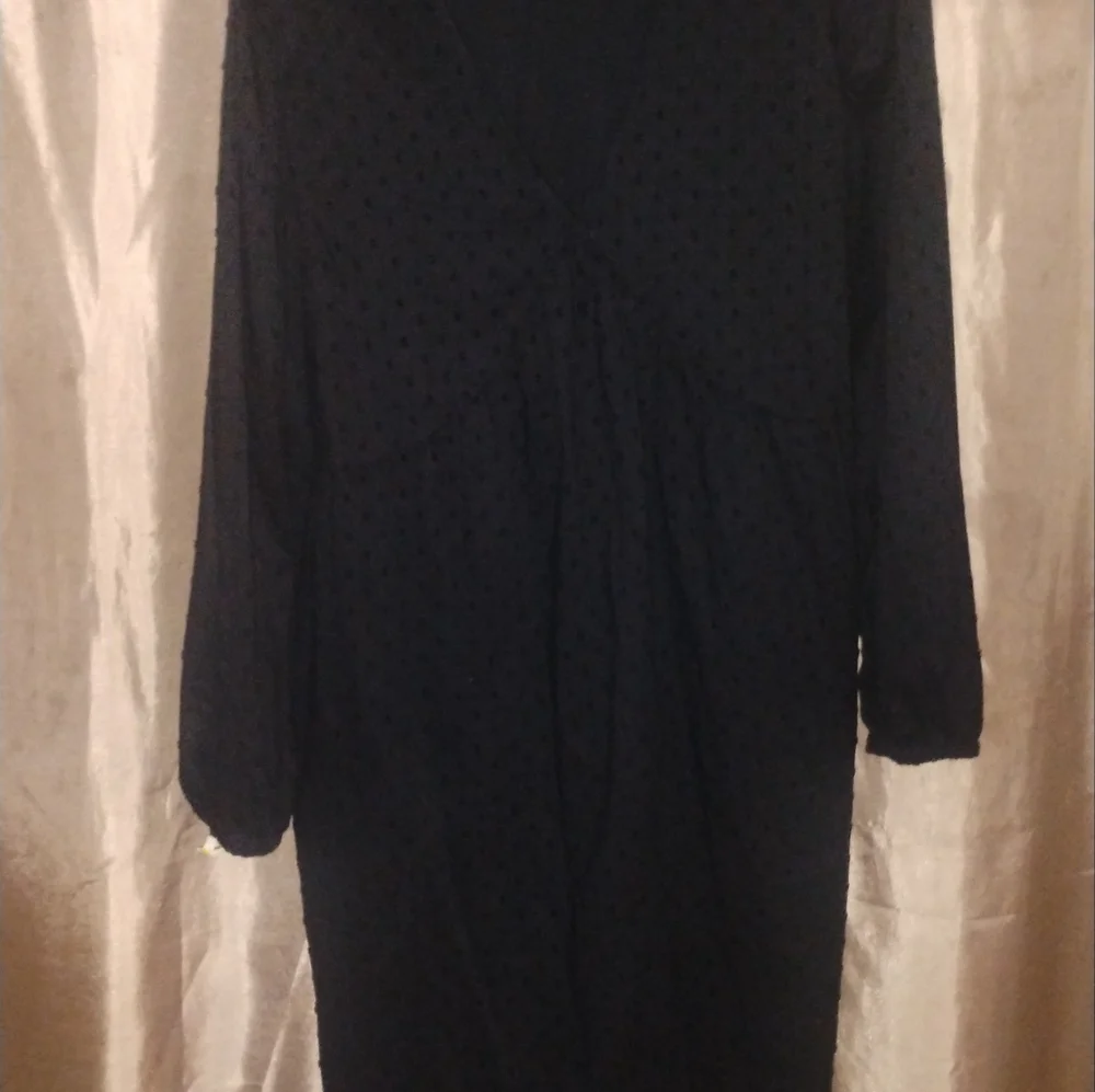 Old Navy Womens Black Eyelet Long Sleeve Peasant Dress Size L Tall - Picture 7 of 7
